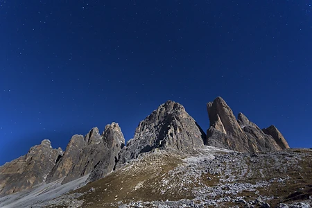 Drei Zinnen bei Nacht, Hochpustertal, Sextener Dolomiten, Italien