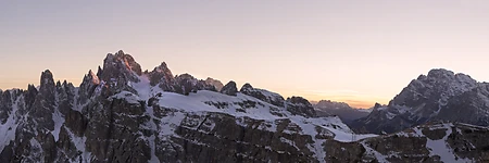 Berggruppe Cadini di Misurina im letzten Licht, Dolomiten, Südtirol, Italien