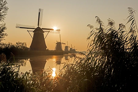 Historic windmill in Kinderdijk, Netherlands (UNESCO World Heritage Site)